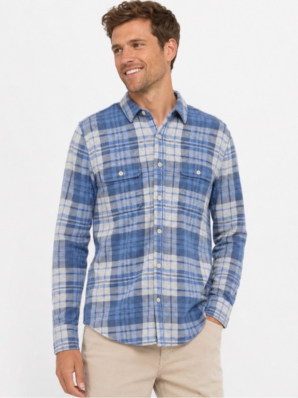 Faherty - Legend Fleece Blue plaid Button down shirt. Soft! Men’s medium